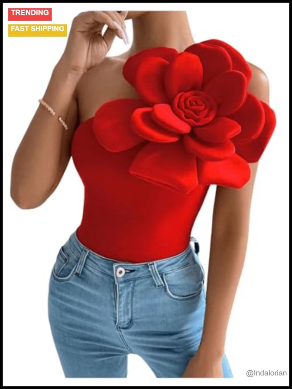 One Shoulder Sleeveless Slim Fit 3D Flower Top